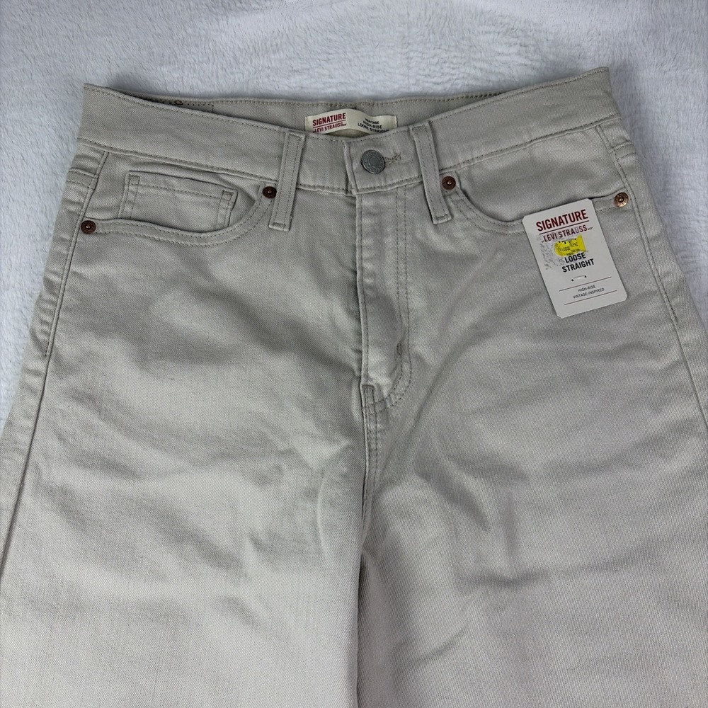 Levi Strauss Signature Loose Straight Jeans Womens 6 Beige High Rise Light Wash